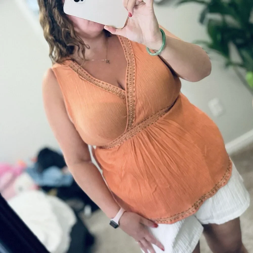 Gauze Babydoll Beaded Tank Top Plus Size 18/20 Beachy Coastal Boho Tropical Y2k - Picture 3 of 8